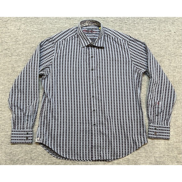 Robert Graham Shirt Mens Extra Large Blue Black Purple Stripes Long Sleeve - Picture 1 of 13